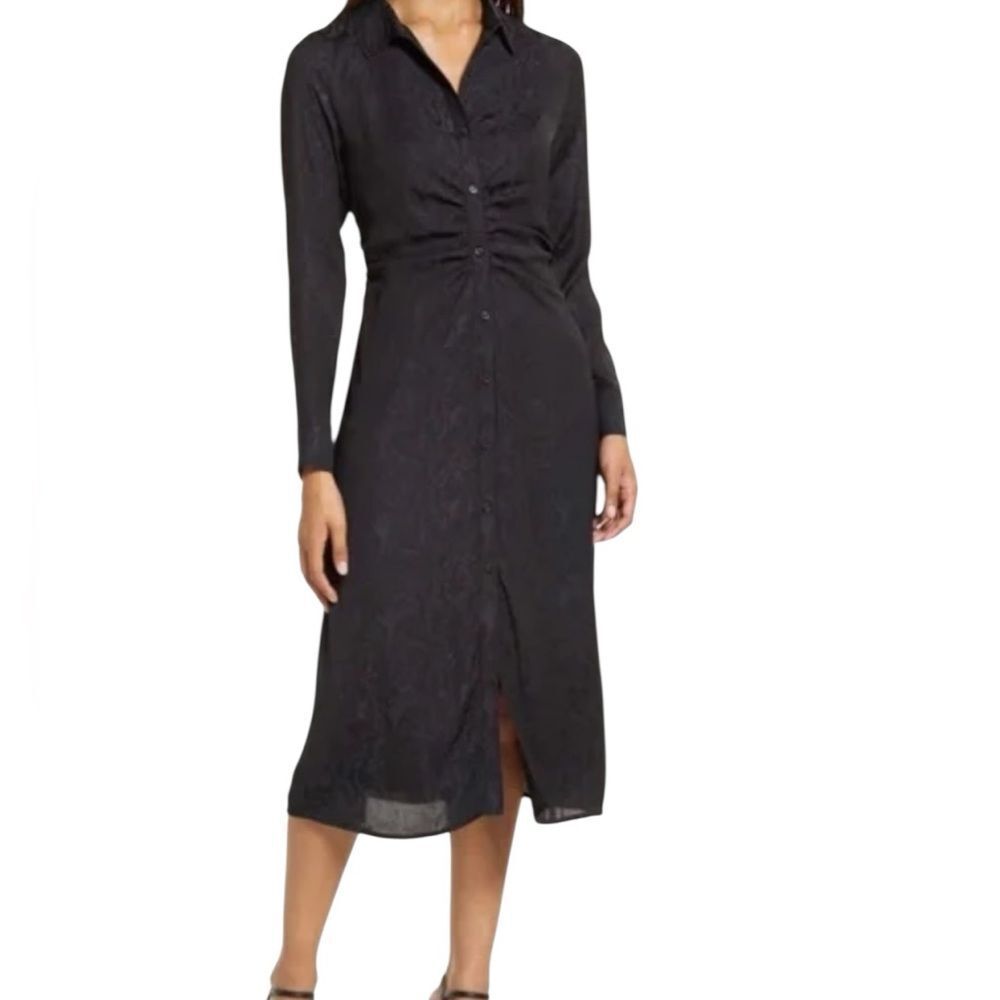 Halogen Black Long Sleeve Dress buttons down the front brocade 1X new with tags